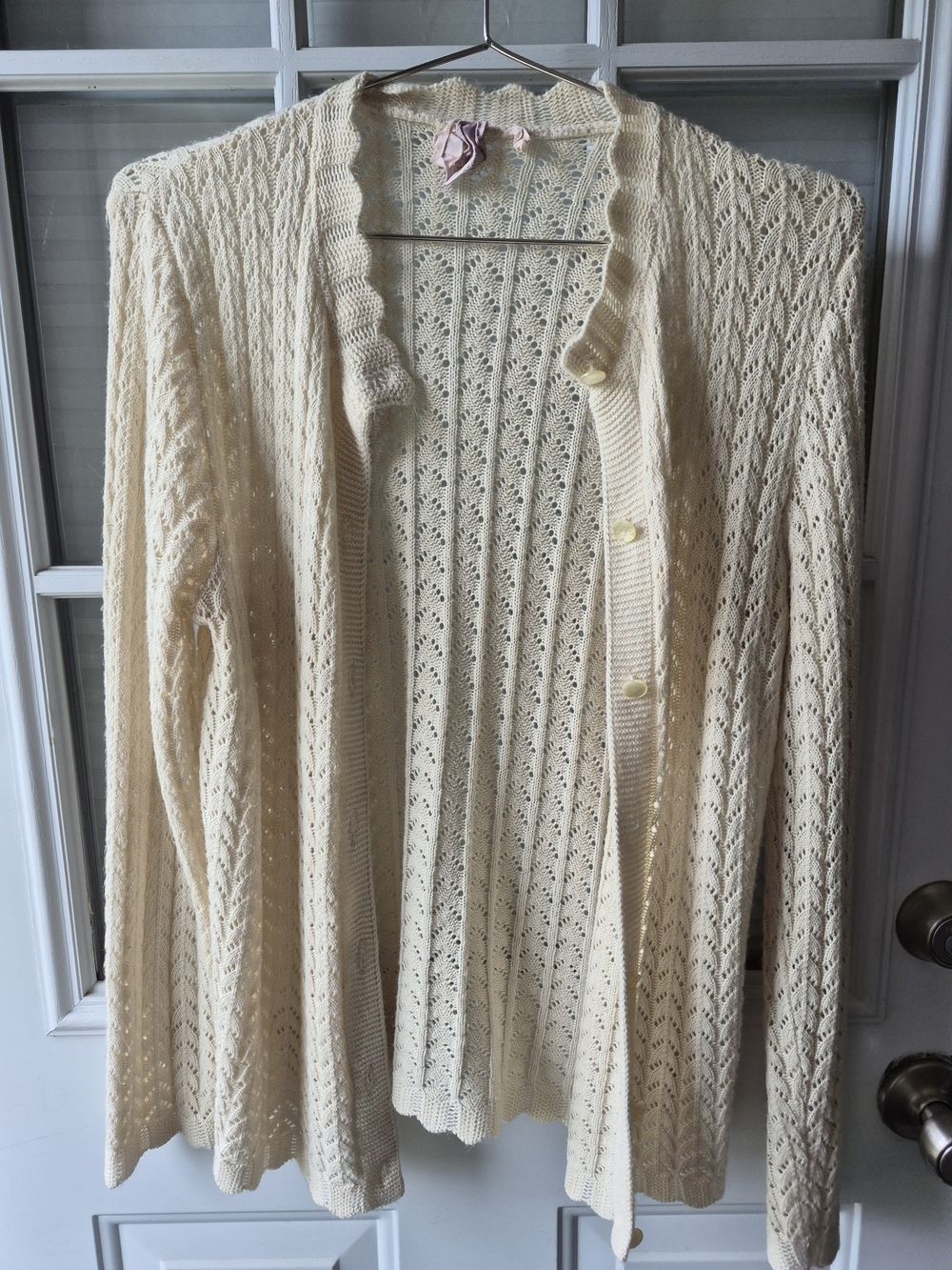 Vintage Sears Cream Lacy Button-Front Women's Cardigan Sweater